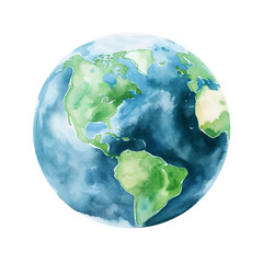 Watercolor illustration of Earth. Concept of global awareness, environmentalism, and world map.