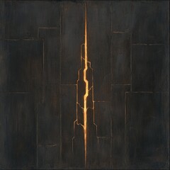 Glowing Rift in Dark Textured Wall Abstract Art