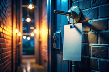 Mysterious Night: Blank Sign on Door Handle Stock Photo