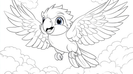 Fototapeta premium Cartoon Cockatoo Nap on Cloud: Children's Coloring Page