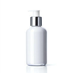Minimalist white lotion bottle with a silver pump, ideal for product marketing.