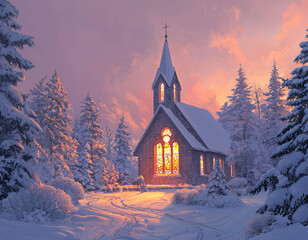 Winter Church Sunset