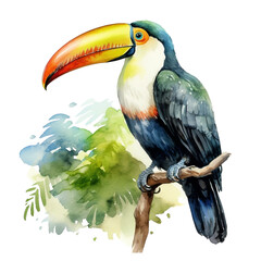 Colorful Toucan Watercolor Illustration. Tropical Bird Art Print.