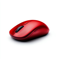 Sleek red wireless computer mouse on a white background, ideal for tech enthusiasts.