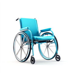 Fototapeta premium Stylish blue wheelchair on a white background, promoting accessibility and inclusivity.