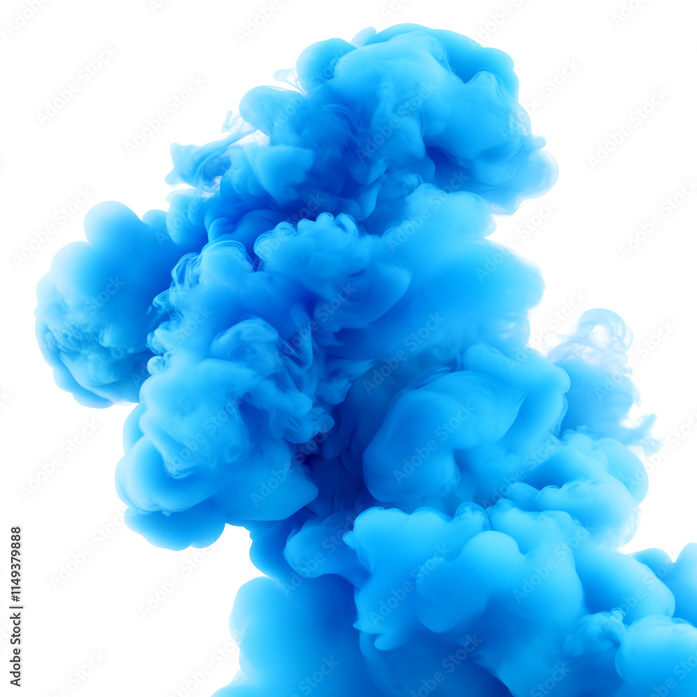Poster vibrant blue ink swirling in water, creating captivating abstract shapes and patterns.