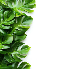Fototapeta premium Vibrant green leaves creating a natural border against a white background.