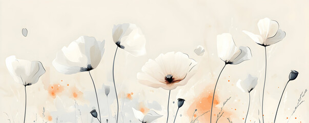A serene watercolor illustration of delicate white flowers with soft colors.