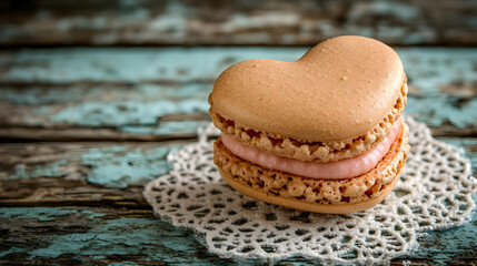Fototapeta premium Heart-Shaped Macaron Dessert on Rustic Wood Background