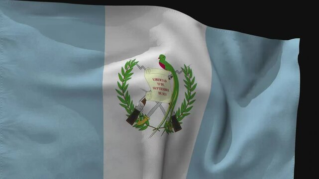 The Light Blue, White, and Light Blue Vertical Stripes with the Coat of Arms: The Animated Flag of Guatemala with Transparent Background, High Resolution, Clean Cutout, 4K Quality with Alpha Channel