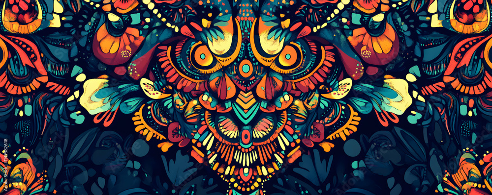 Poster vibrant abstract design featuring intricate patterns and colorful elements.