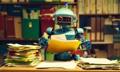 Fototapeta premium robot with books