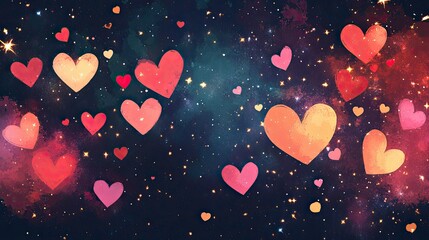 A cosmic Valentine's banner with a starry galaxy backdrop and radiant heart constellations, blending romance with wonder.