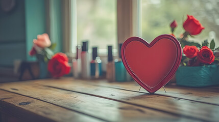 Red Heart Illustration on Wooden Table