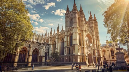 Naklejka premium Westminster Abbey in London Under a Bright Sky