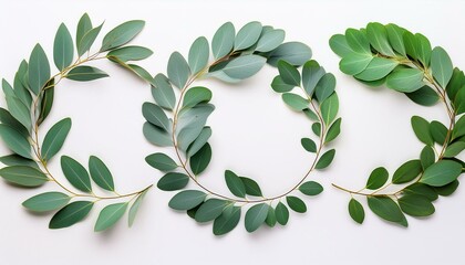 Wreath of flowers - Set of round eucalyptus leaf frames isolated white background
