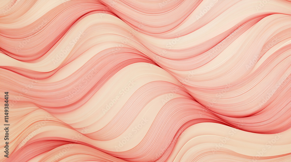 Poster abstract design featuring flowing pink and beige waves in a rhythmic pattern conveying calmness and 