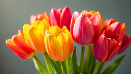 Colorful tulips arranged beautifully in a vase for decoration in springtime