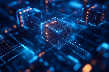 Digital encryption elegance, binary code matrix on dark blue canvas - A cybersecurity and cryptocurrency conceptual wallpaper