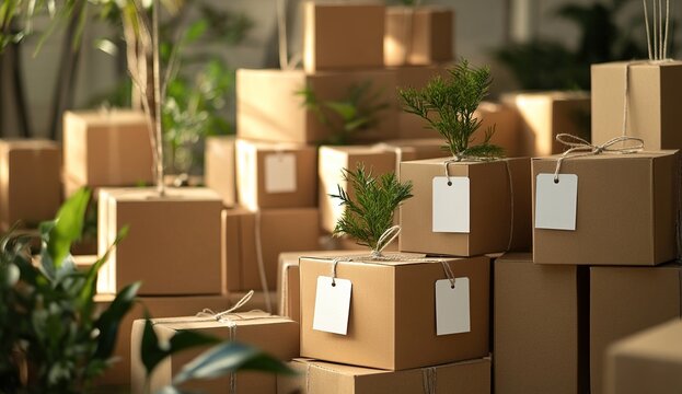 Eco-Friendly Packaging: Sustainable Boxes and Plants Arrive Safely with Secure Shipping Tags
