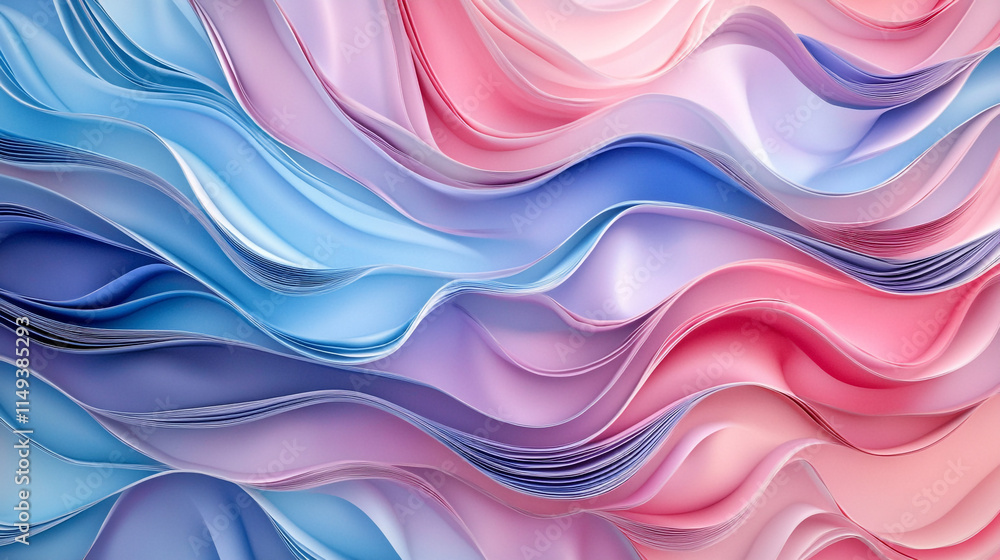 Poster colorful flowing waves of blue and pink paper create an abstract pattern in a vibrant and dynamic di