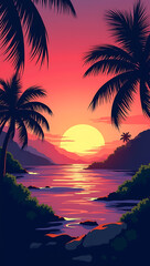 “Tropical Palm Leaves and Sunset Colors for Mobile and Phone Wallpaper” – A refreshing tropical-themed wallpaper with palm leaves silhouetted against vibrant sunset gradients, ideal for your mobile sc