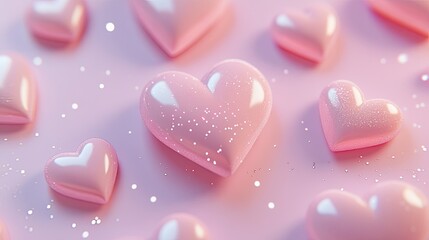 A Valentine's Day banner featuring a soft pink gradient background with scattered hearts and glowing sparkles, exuding a romantic vibe.