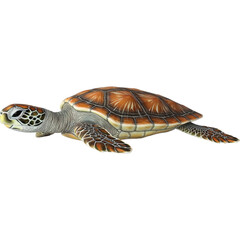A detailed depiction of a turtle showcasing its intricate shell patterns and colorful features in a side view.