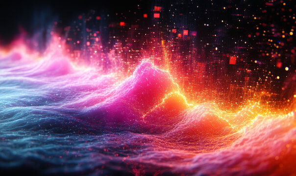 Quantum-inspired Visualization Of Ai Creativity, Showing Multiple Parallel Creative Processes Happening Simultaneously