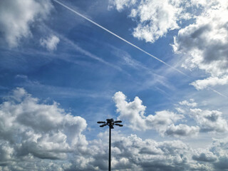 High Angle Gorgeous Unique and Dramatic Winter Sky and Clouds over City of England Great Britain. Aerial Footage Was Captured with drone's Camera from High Altitude