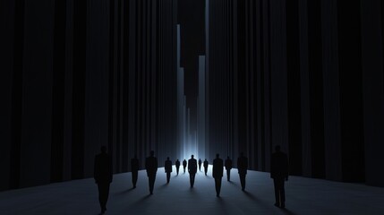 Nightfall in the Corporate Metropolis - A Haunting 3D Render Depicting the Dark Urgency of Business Life