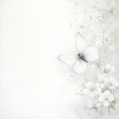 Serene White Butterfly and Delicate Floral Watercolor