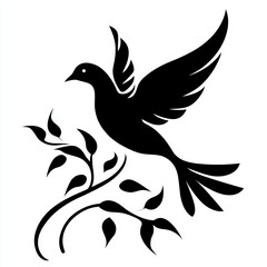 Fototapeta premium Silhouette of a Dove Descending on a Branch of Olive