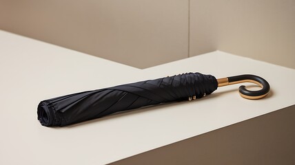 Elegant Black Compact Folding Umbrella with Gold Handle