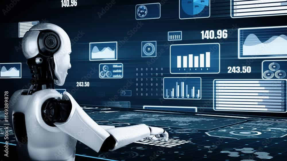 Poster future financial technology controll by ai robot huminoid uses machine learning and artificial intel