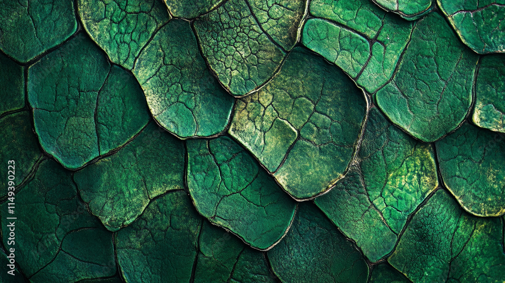 Poster green textured scales create a mesmerizing natural pattern under soft light in this close-up shot