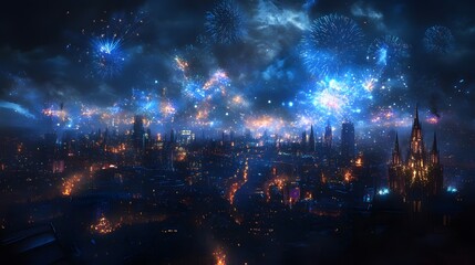 Festive Fireworks Display Over A Night Cityscape