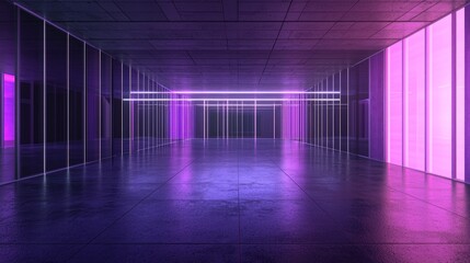 Neon Shadows: Sinister Corporate Headquarters at Night - Photorealistic 3D Render Illustration of Mysterious Scene with Flickering Sign