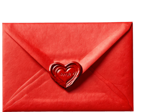 Red envelope sealed with a heart-shaped wax stamp, symbolizing love and romance. Perfect for Valentine's Day, wedding invitations, love letters, or romantic celebrations.