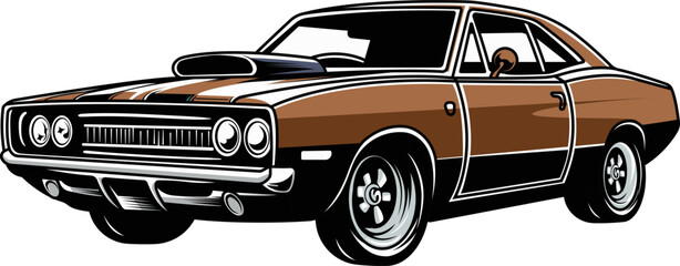 American Brown Muscle Car Cartoon Illustration
