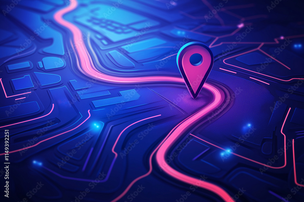 Poster find your way. location marking with a pin on a map with routes. adventure, discovery, navigation, c