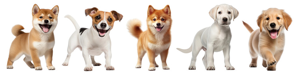 Obraz premium PNG Adorable puppies posing happily, isolated element set, transparent background