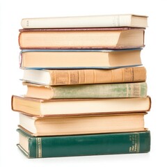 Stack of Vintage Books on White Background