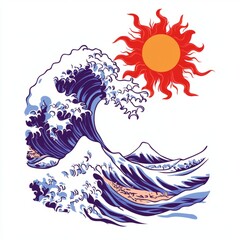 Obraz premium Sunburst Over a Great Wave Print Design