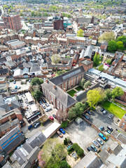 An Aerial View of Downtown and Central Derby City Centre of Midlands England, Great Britain