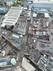 An Aerial View of Downtown and Central Derby City Centre of Midlands England, Great Britain