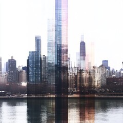 Fototapeta premium Urban Skyline Reflection Cityscape Double Exposure