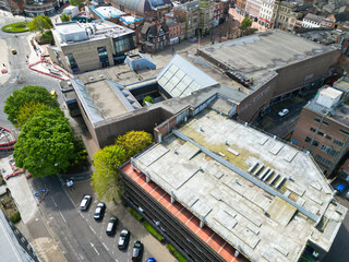An Aerial View of Downtown and Central Derby City Centre of Midlands England, Great Britain