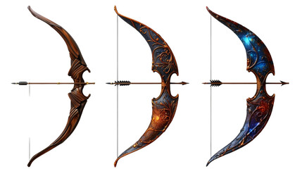 Three ornate bows with different designs.