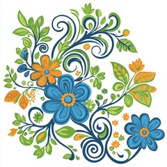 Vibrant Floral Design with Blue and Orange Flowers